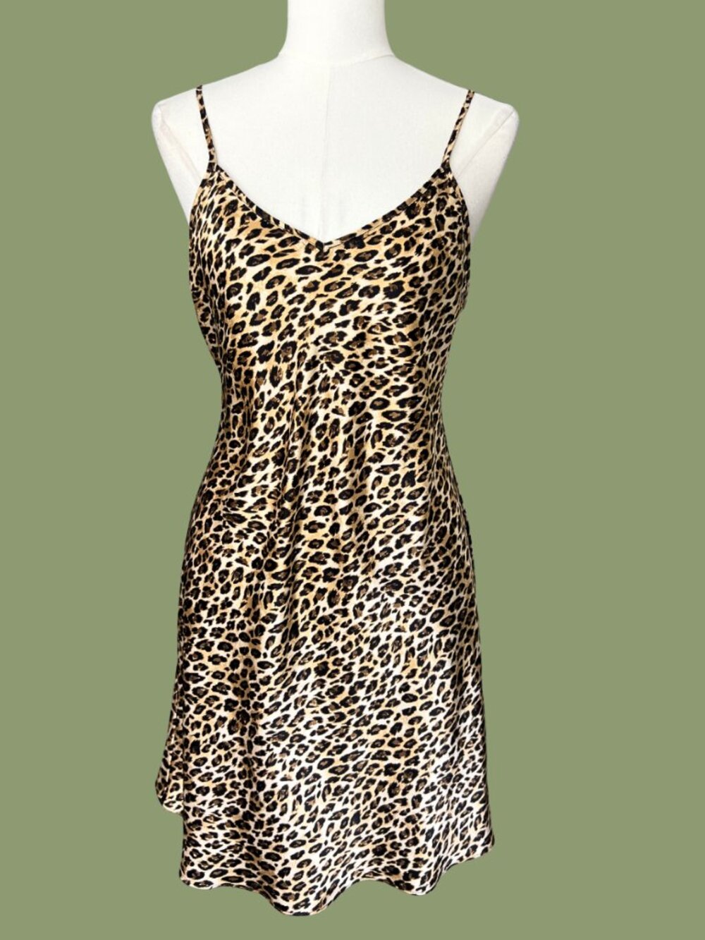 Vintage Leopard Print Satin Slip Dress